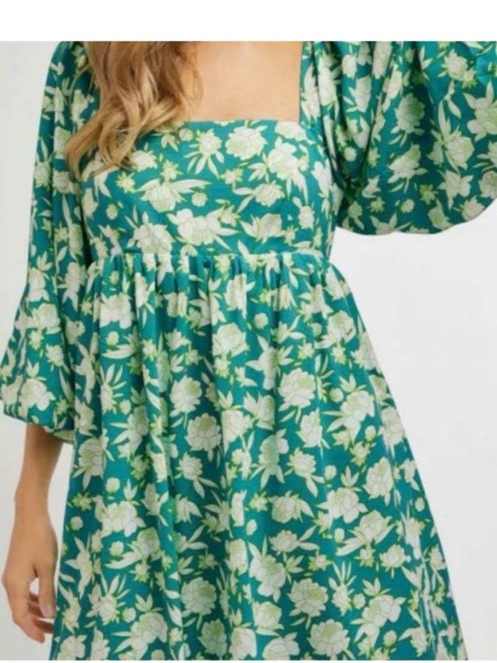 Davi & Dani Teal Floral Dress Plus 3X NWT Open Tie‑Back Lantern Sleeve Midi - Picture 3 of 12